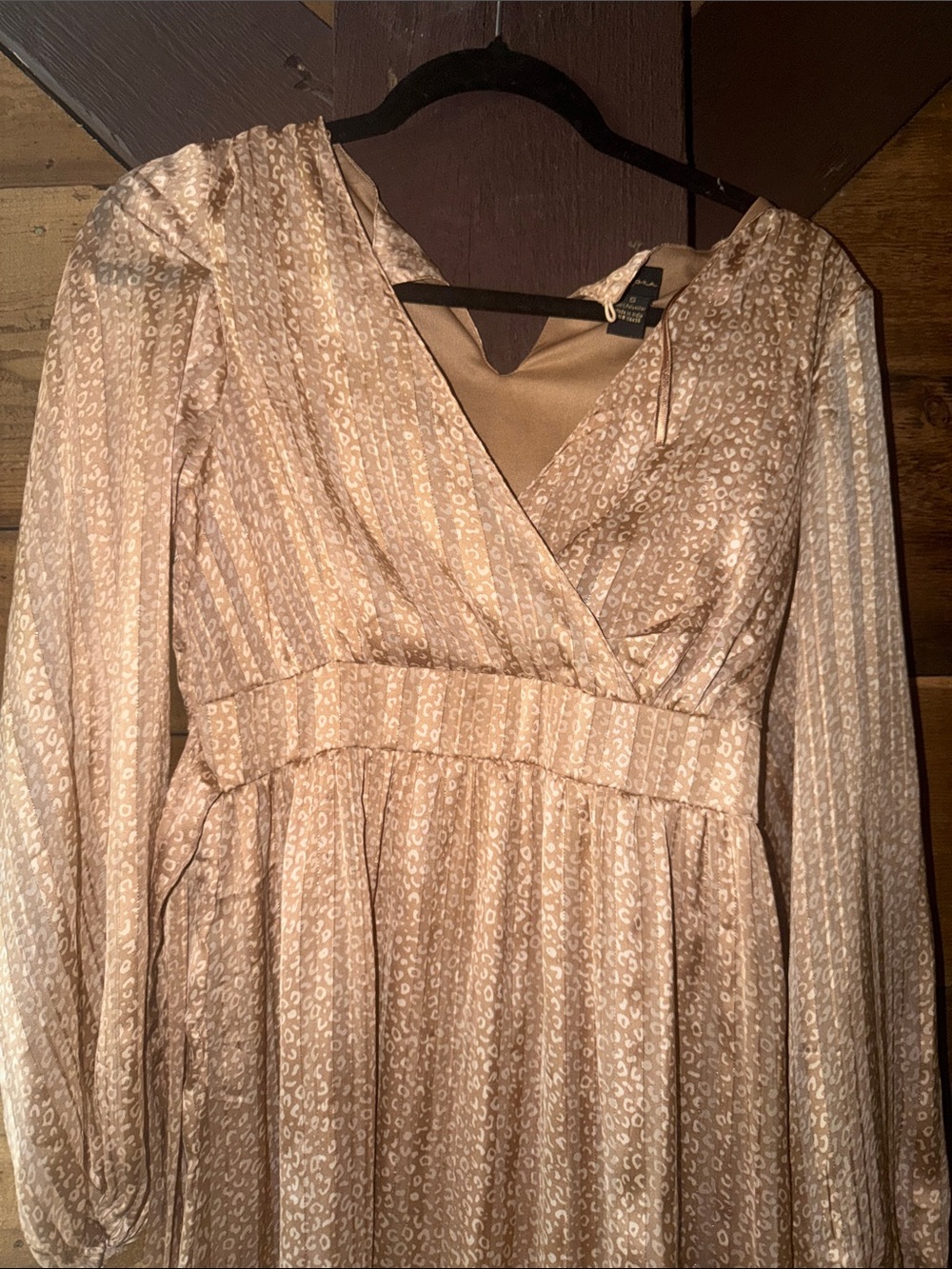 Soft Tan Long-Sleeve Wrap Dress